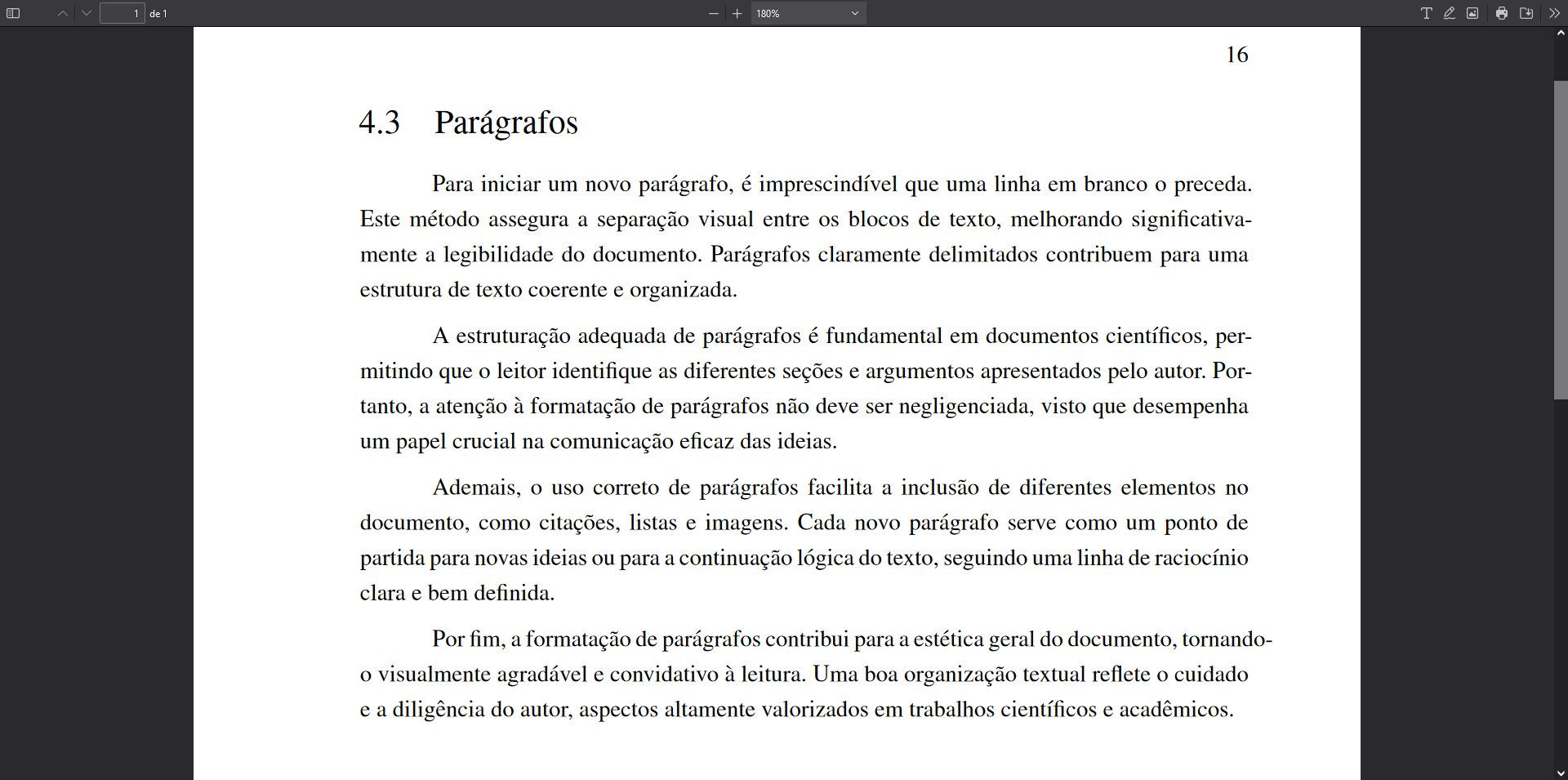Exemplo de formatação de parágrafos